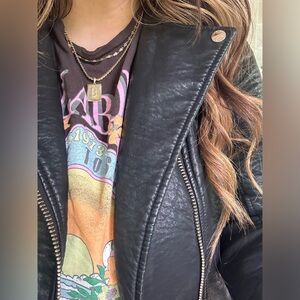 Guess Fitted Leather Jacket with Yellow Gold Details 🖤 Size XL